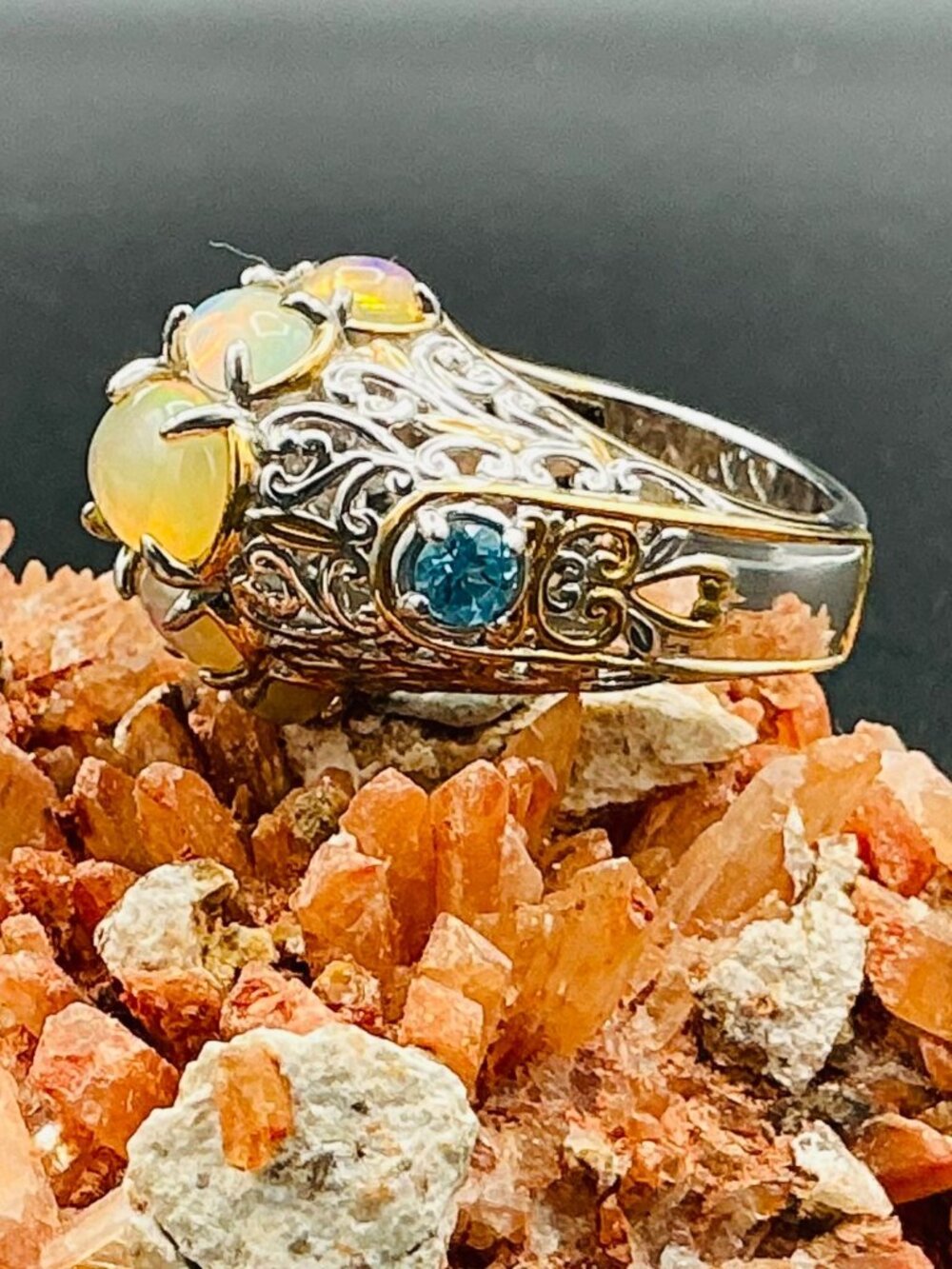 Gems on En Vogue Ethiopian Opal & Blue Topaz Ring R183 - Picture 4 of 4